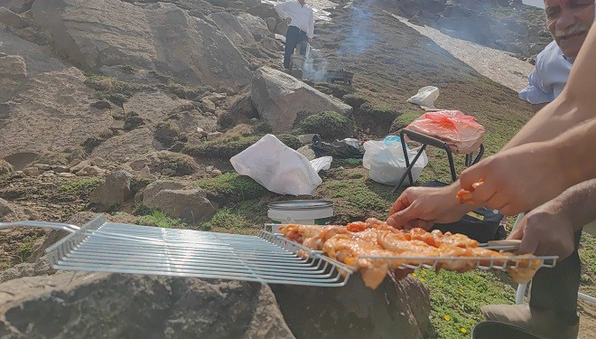 Sıcaktan bunalanlar Süphan Dağı eteklerindeki kar üzerinde piknik yaptı