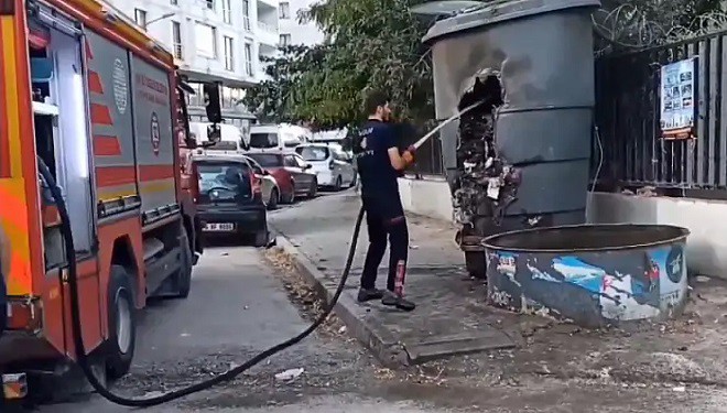 İpekyolu'nda gömme çöp konteyneri ateşe verildi!