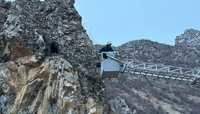 Kayalıklarda mahsur kalan 4 keçiyi itfaiye kurtardı